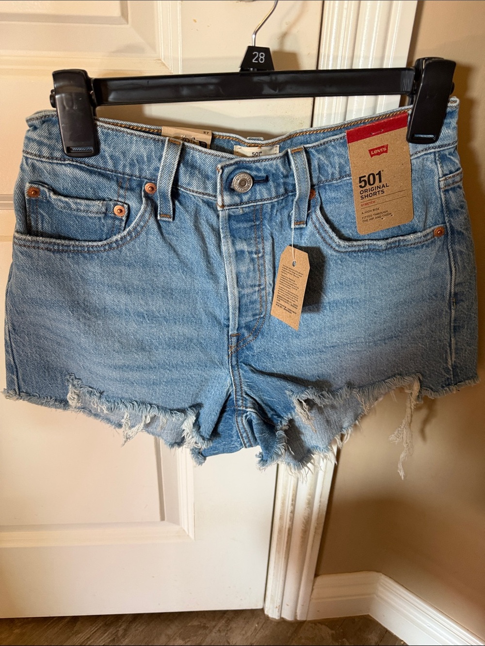 Levi's Light Blue Frayed 501 Denim Cutoff Shorts